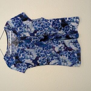 Roz & Ali Pleated Chiffon Blue Flowered Front Tunic Size XL